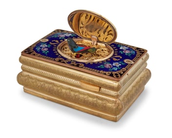 A French automaton singing bird box