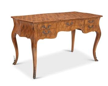 A Louis XV style parquetry bureau plat