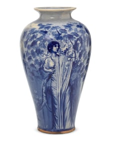 Henry Ryland (1856-1924), A blue and white enameled porcelain vase, late 19th/early 20th century