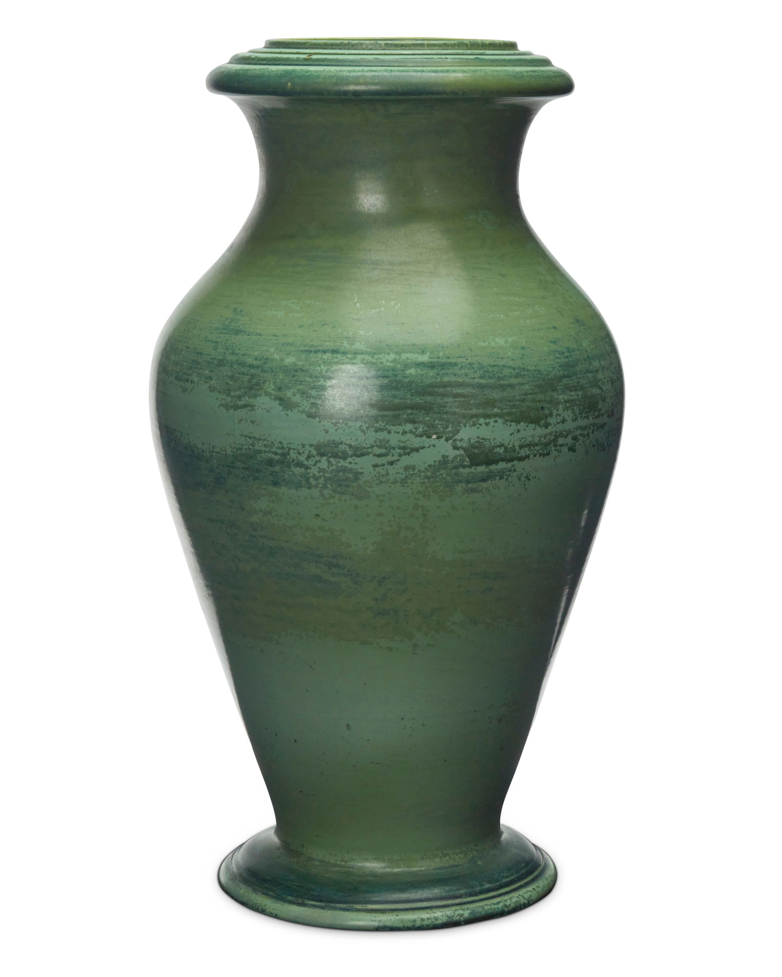 A Louis Comfort Tiffany art pottery vase: A Louis Comfort Tiffany art pottery vaseCirca 1904-1914Designed by Louis Comfort Tiffany (1848-1933)Incised to underside: LCT [conjoined] / 7With stepped foot and rim21.25" H x 11.5" Dia.