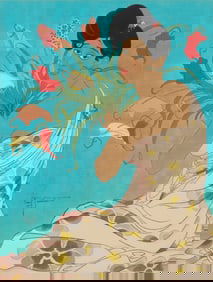 Paul Jacoulet (1902-1960), "La gerbe d'anthurium, Angur, Mers du Sud," 1951