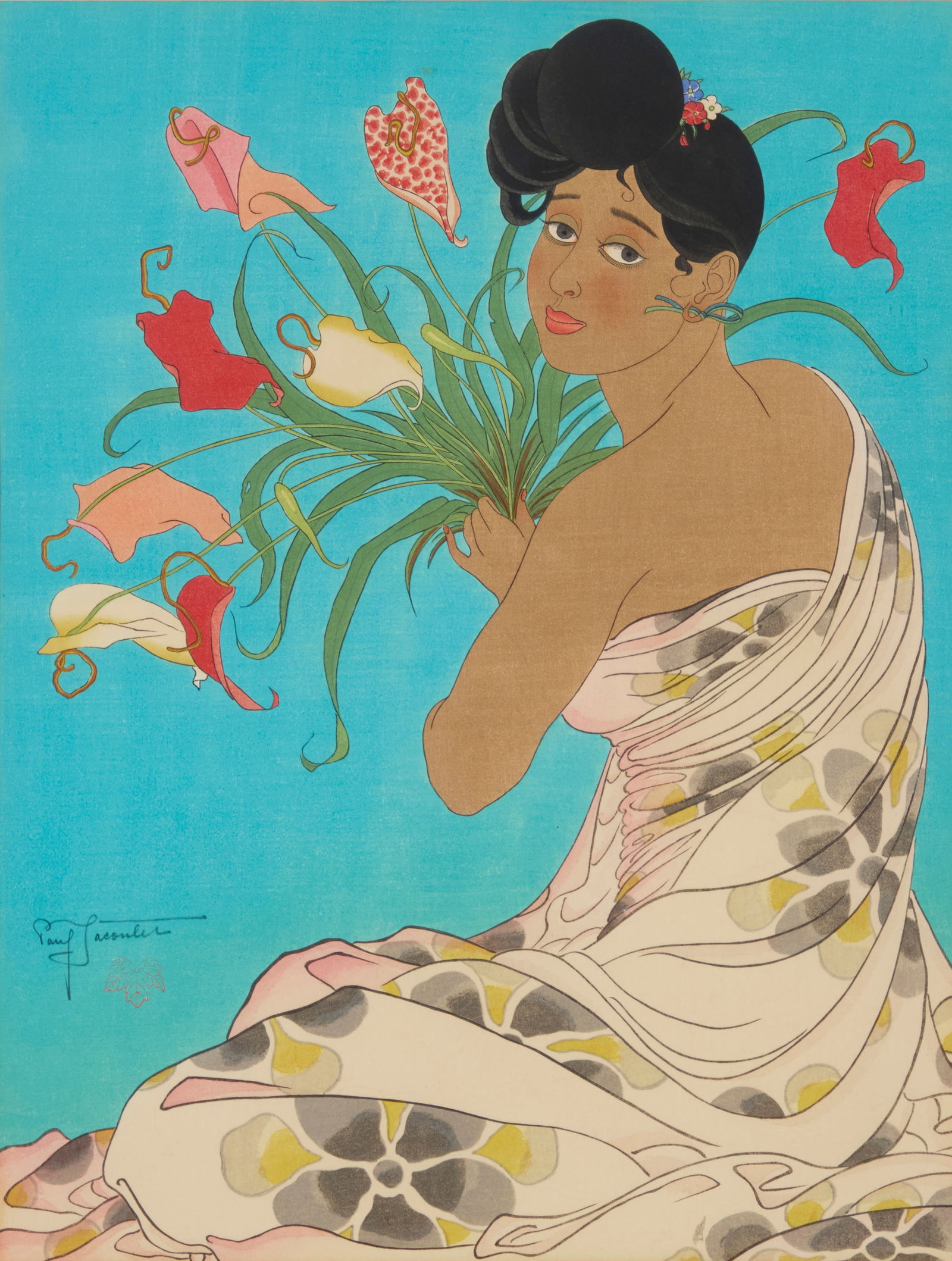 Paul Jacoulet (1902-1960), "La gerbe d'anthurium, Angur, Mers du Sud," 1951 (1 of 5)