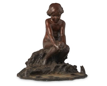 A patinated bronze group: At the Water's Edge