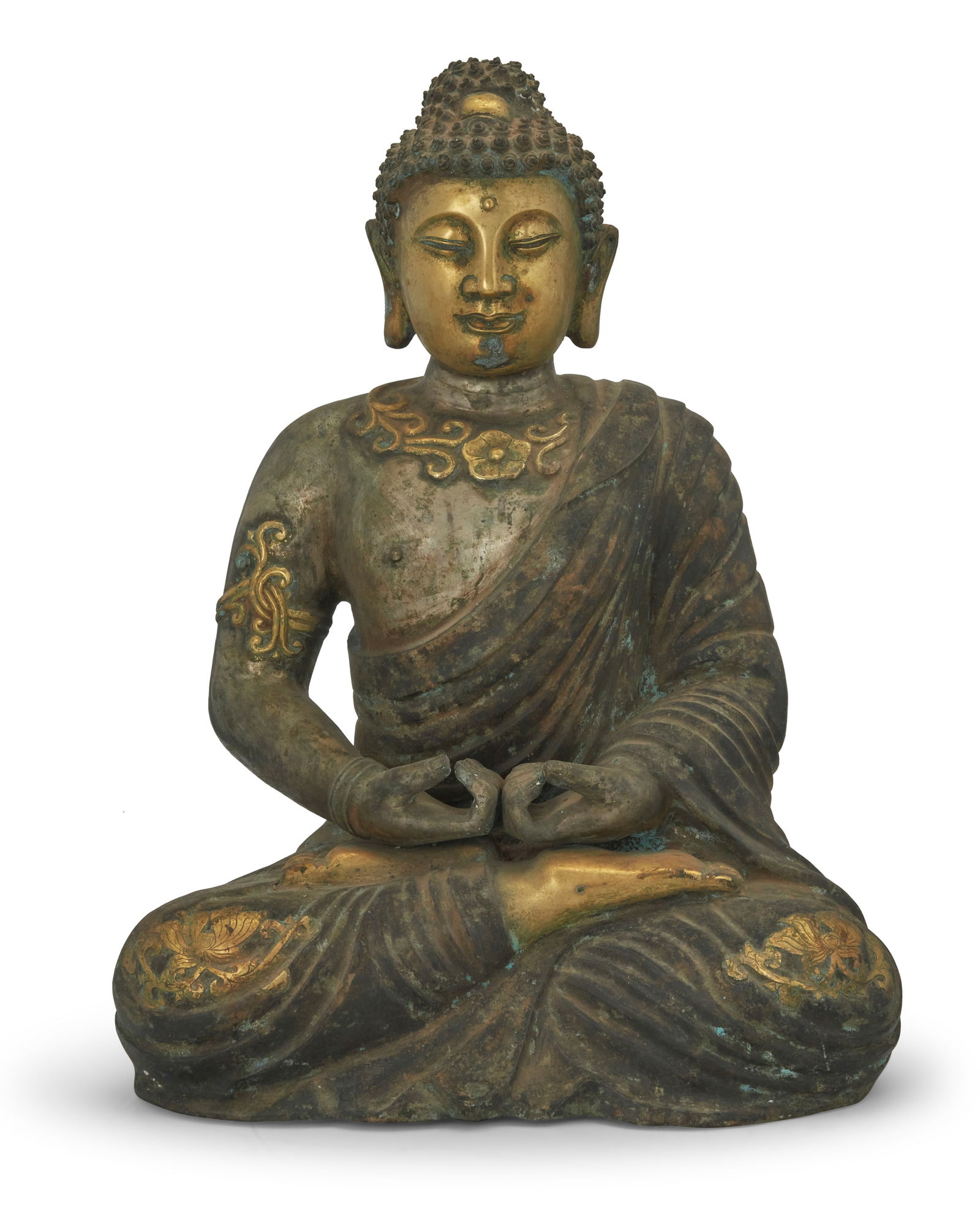 An Asian parcel gilt and silvered bronze seated Buddha (1 of 6)