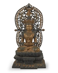 An Asian parcel gilt bronze figure of Amitayus