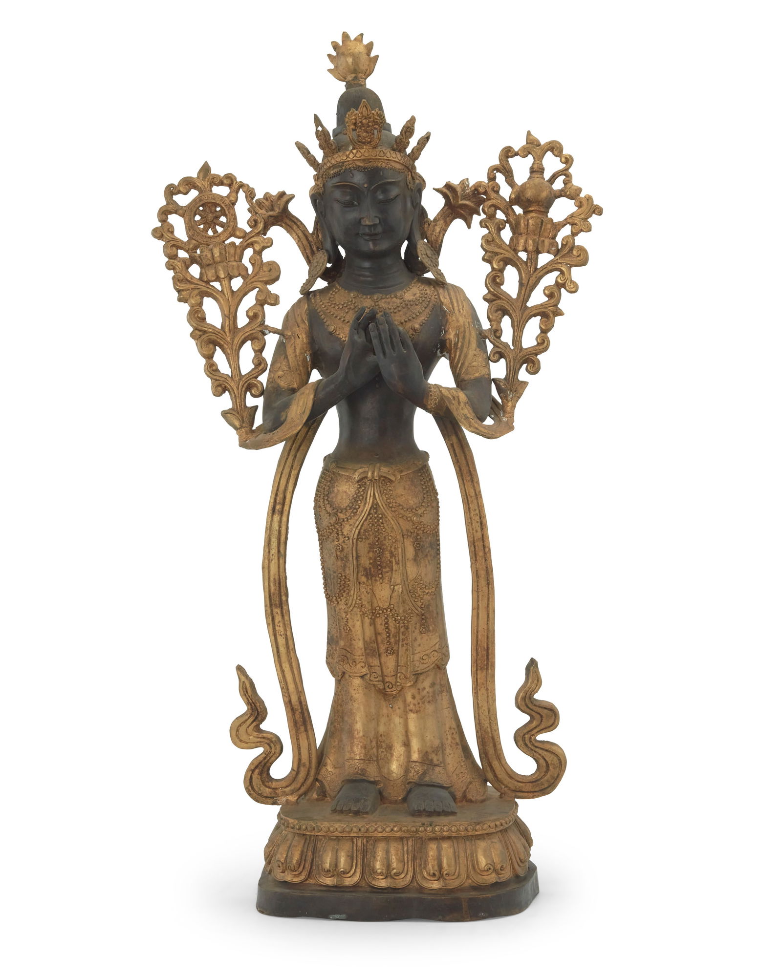 An Asian parcel gilt and patinated bronze figure of Maitreya (1 of 5)
