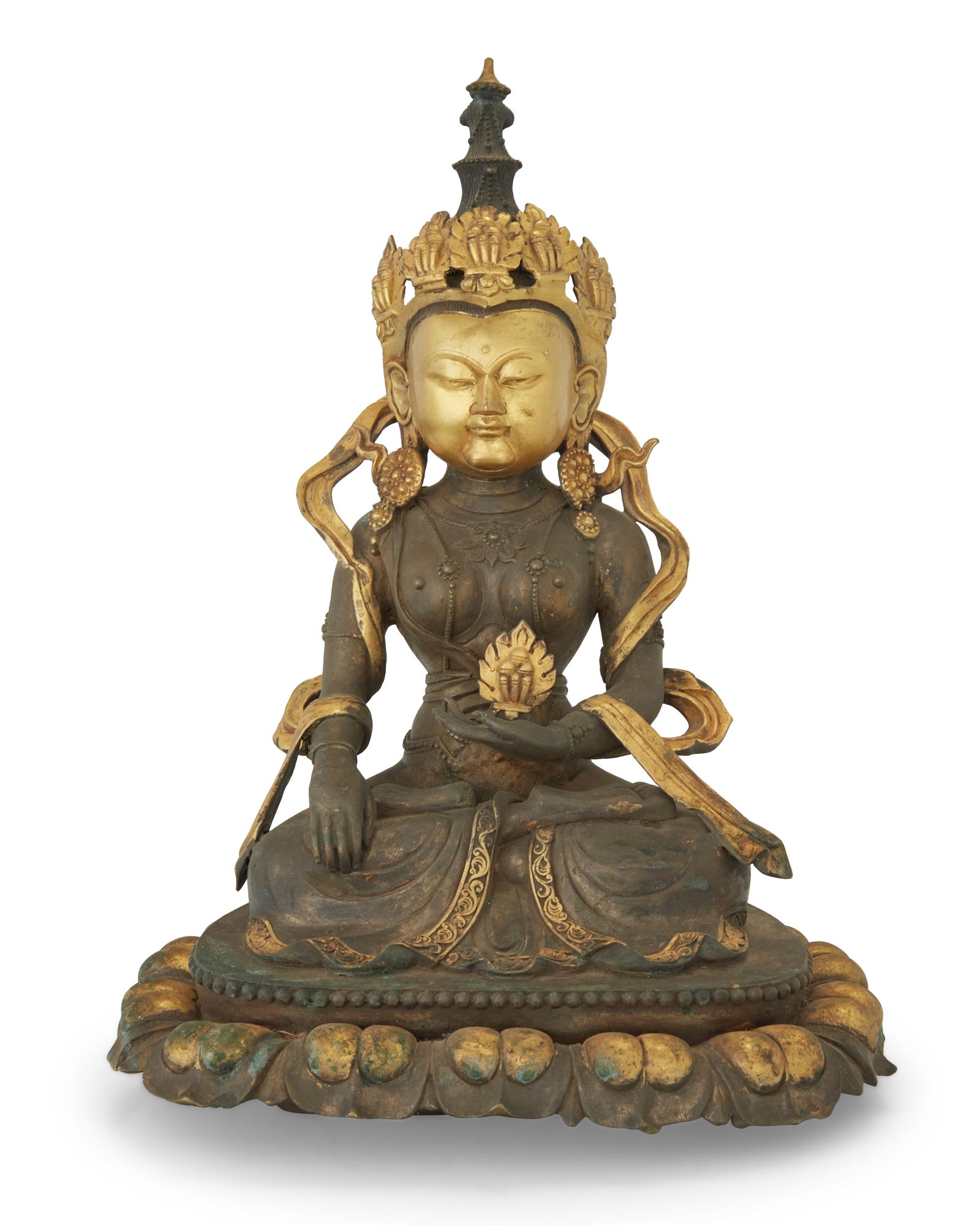 An Asian parcel gilt and silvered bronze Buddha figure (1 of 5)