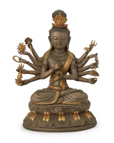 An Asian parcel gilt and silvered bronze figure of Avalokiteshvara