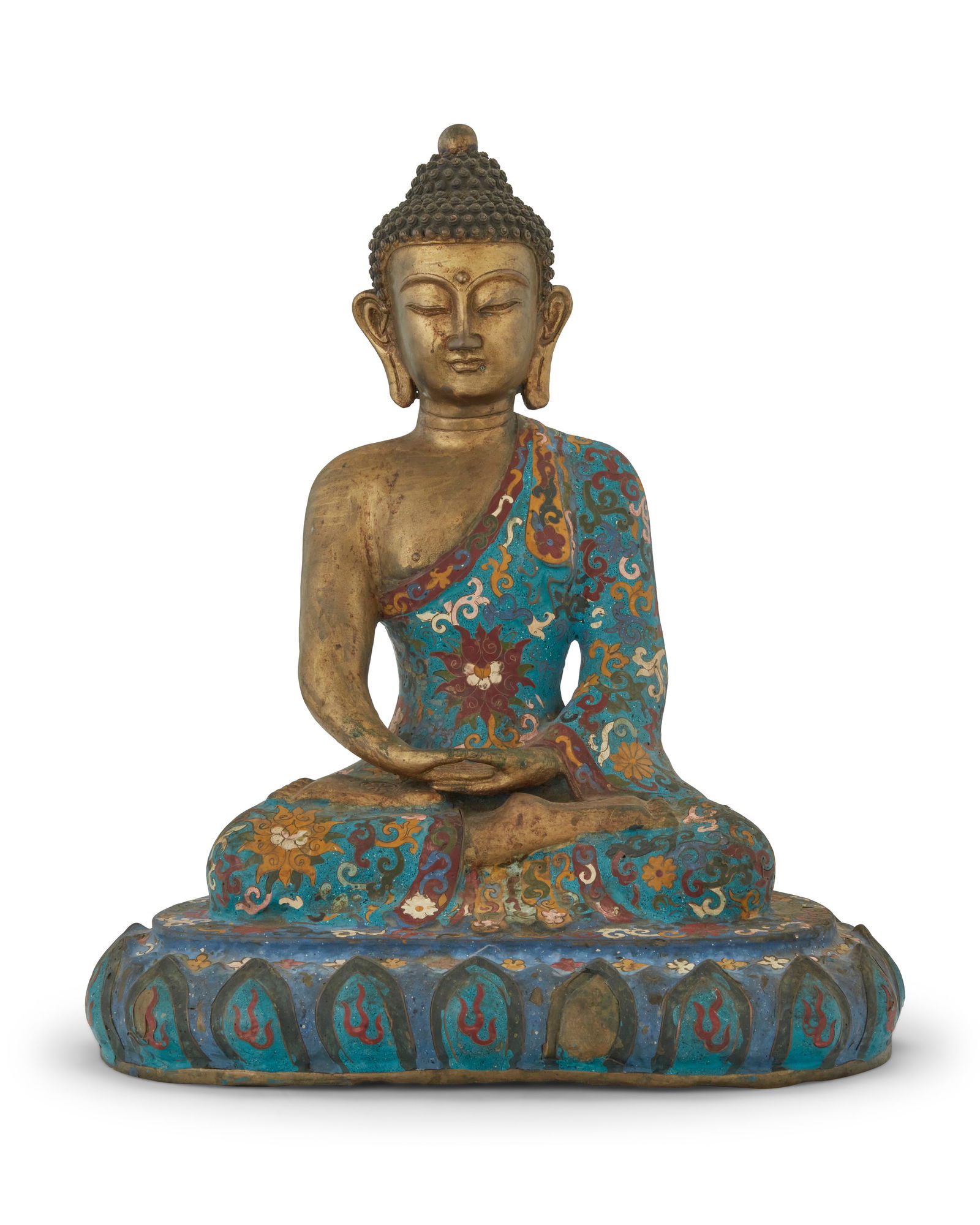 An Asian bronze and champleve Amitabha Buddha figure (1 of 5)