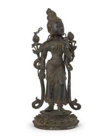An Asian bronze standing figure of a Bodhisattva
