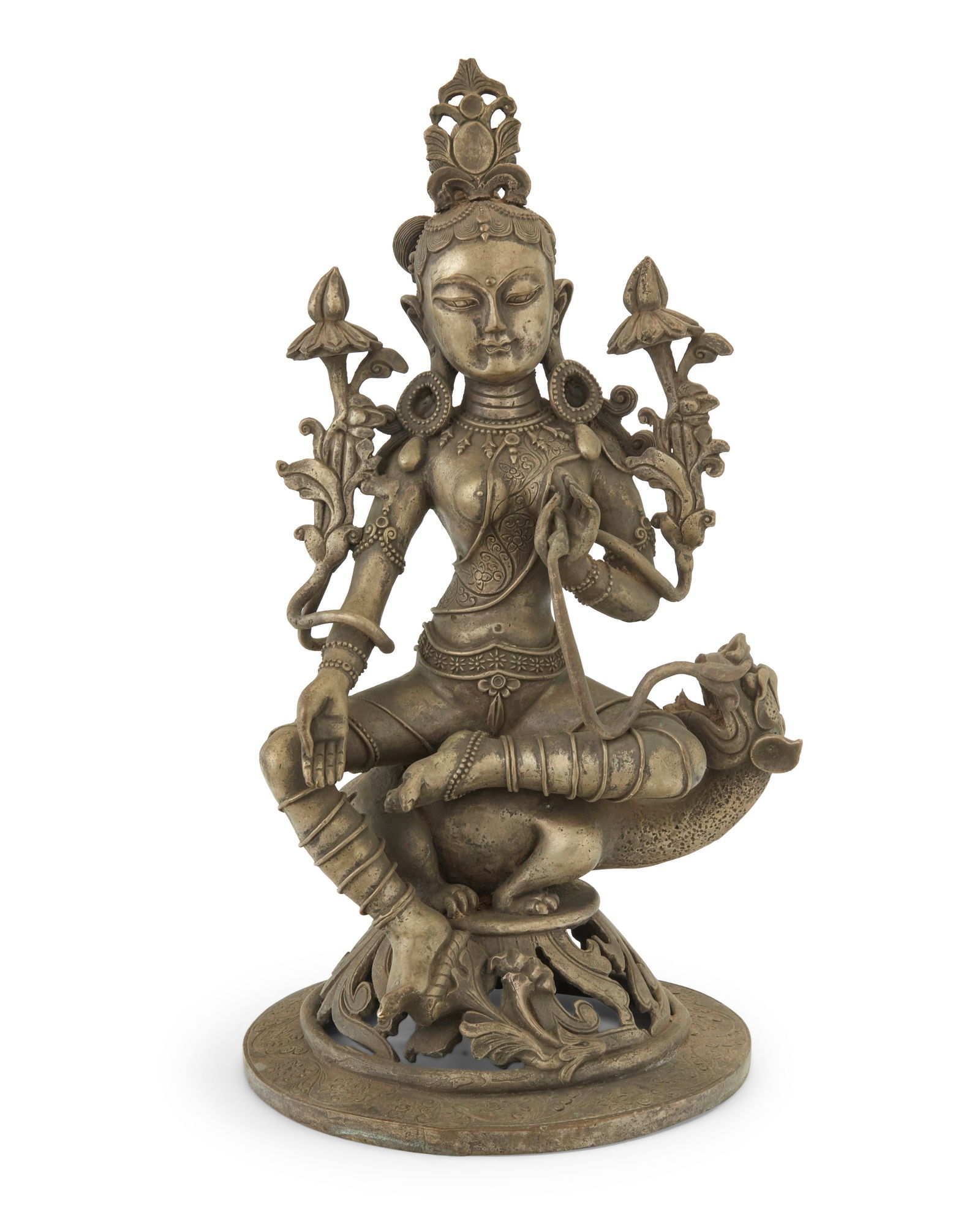 An Asian silvered bronze figure of Green Tara (1 of 5)