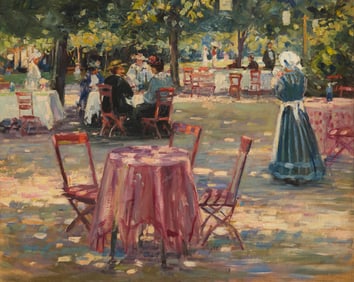 Style of August Bˆcher (1873-1961), Figures at a garden cafe