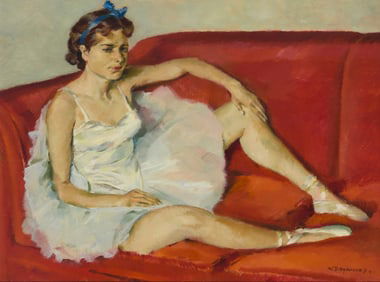 Willem Dooyewaard (1892-1980), Ballerina on a red sofa