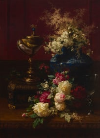 Jean Baptiste Robie (1821-1910), Floral still life with shell goblet, 1871