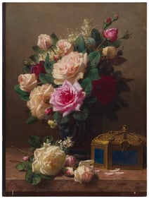 Jean Baptiste Robie (1821-1910), Still life with roses and case