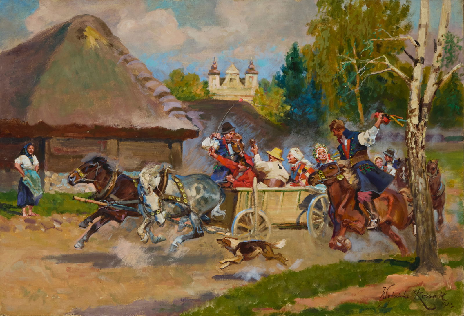 Wojciech Adalbert Kossak (1856-1942), Wedding caravan, 1923: Wojciech Adalbert Kossak(1856-1942)Wedding caravan, 1923Oil on canvasSigned and dated lower right: Wojciech Kossak / 192327" H x 39.5" W Provenance:Private Estate, California