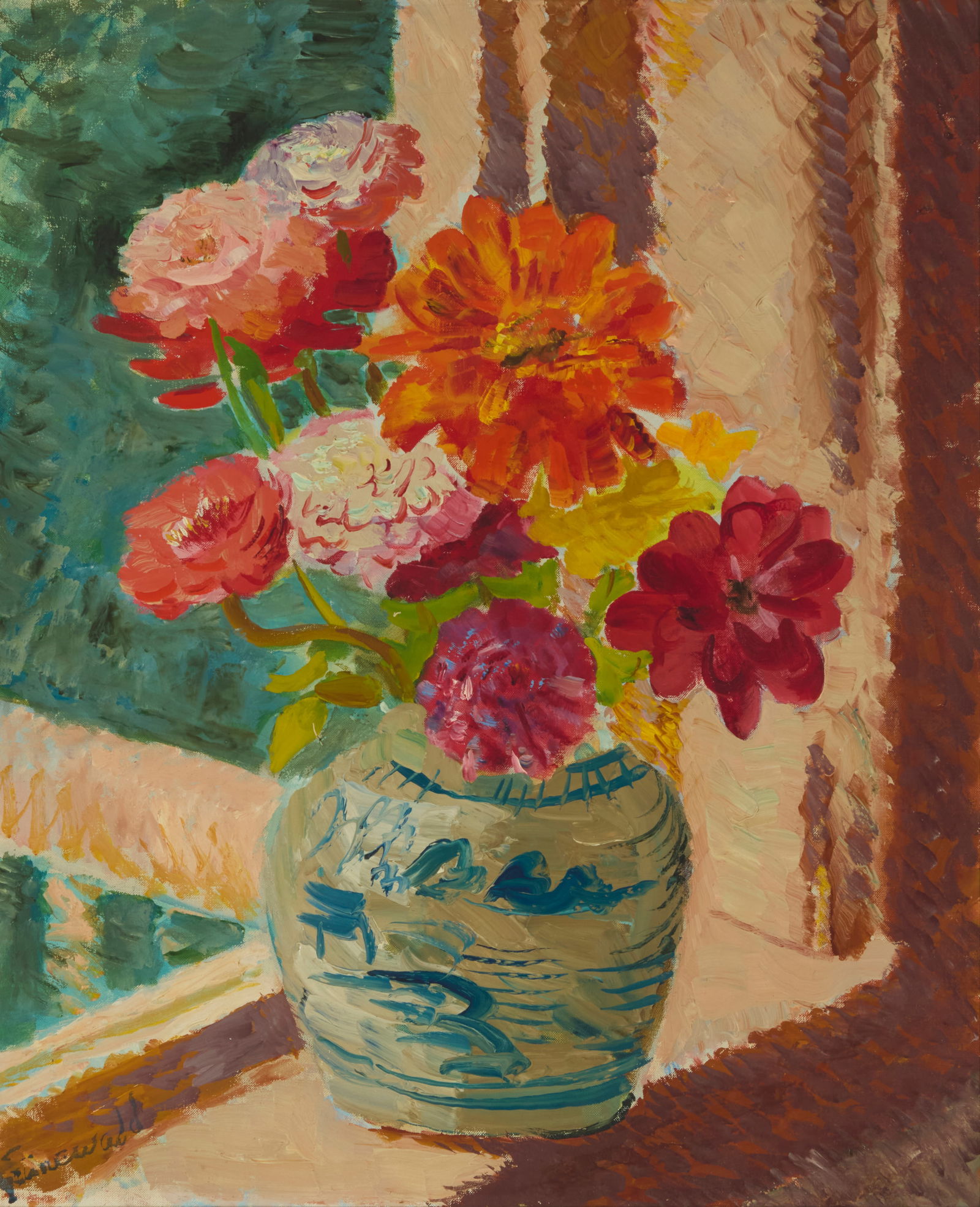 Arthur Grunewald (1887-1943), Floral still life in a blue and white vase (1 of 5)