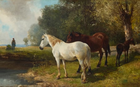 Ludwig Gustav Voltz (1825-1911), "By the Brookside," 1883