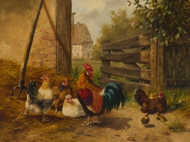 Carl Jutz (1838-1916), Rooster and hens