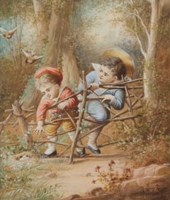 Daniel Ridgway Knight (1839-1924), Two Victorian boys trying to steal eggs