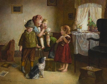 Edmund Adler (1876-1965), Mother with three young children and a dog