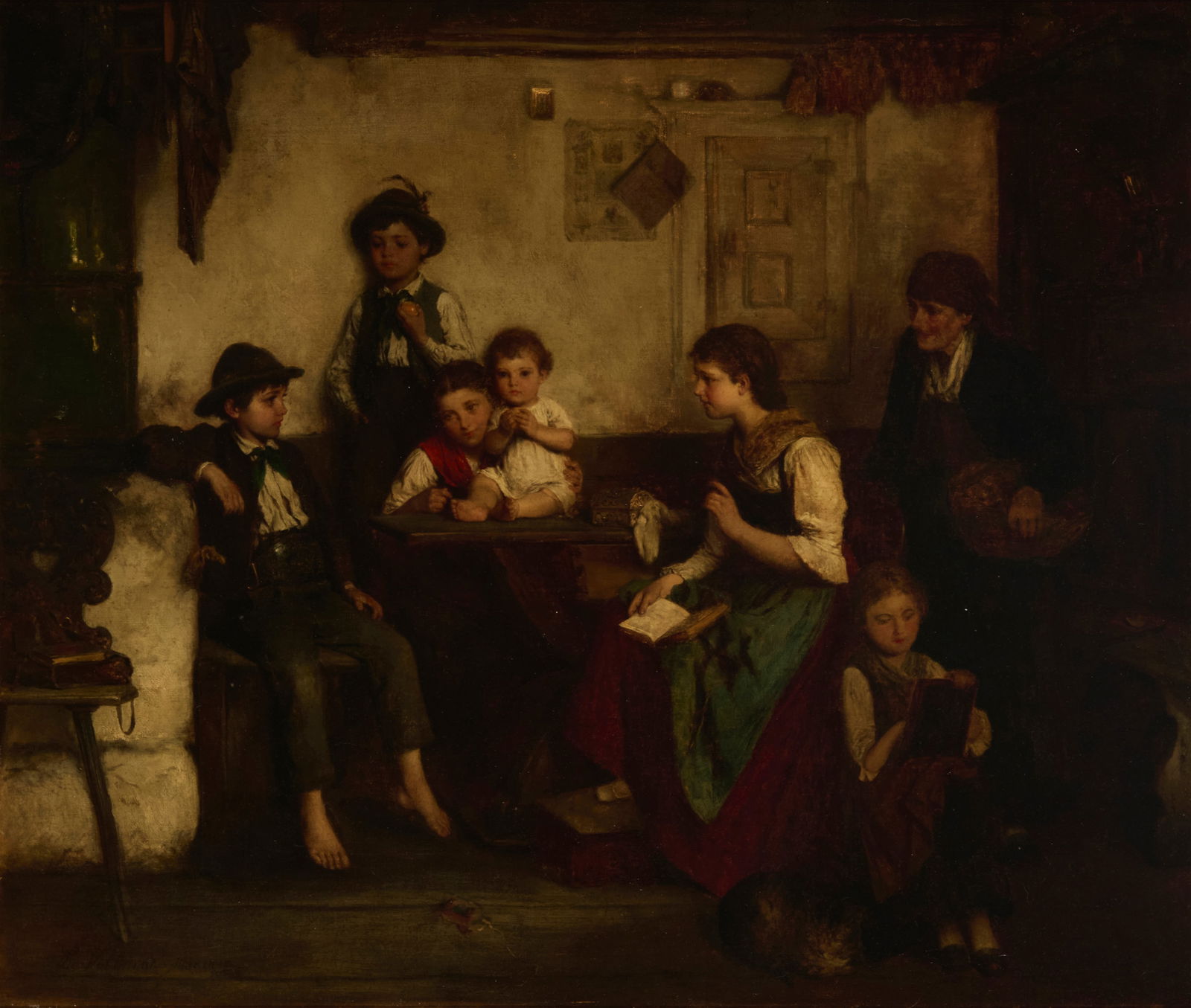 Ludwig Vollmar (1842-1884), Storytime in the farmhouse parlor (1 of 5)