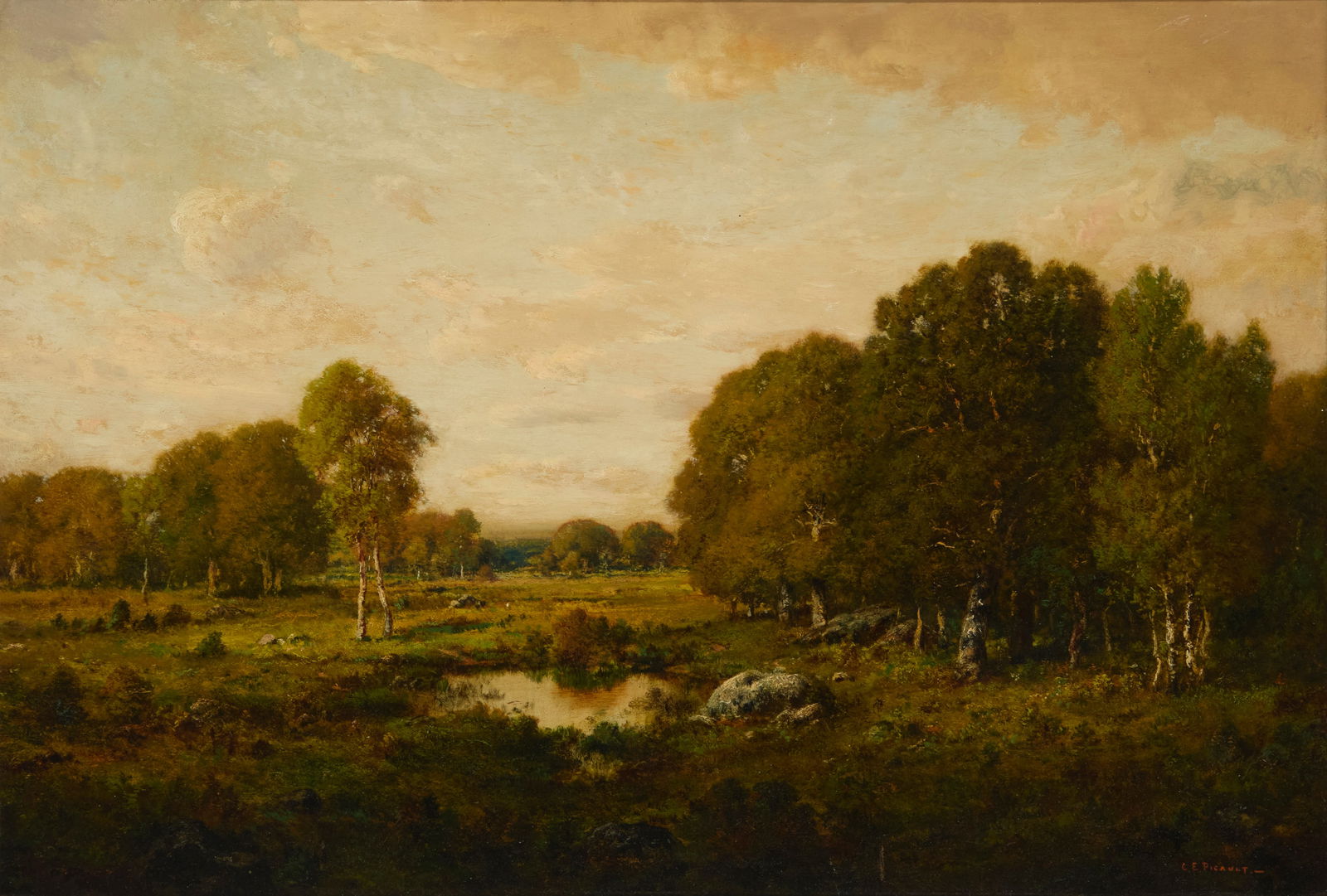 Claude E. Picault (19th century), "Sylvan Landscape with Pond" (1 of 6)