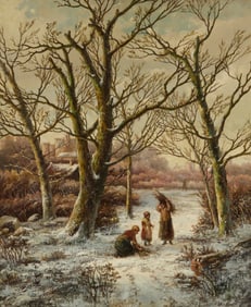 Hendrik Barend Koekkoek (1849-1909), Figures in a Dutch winter scene