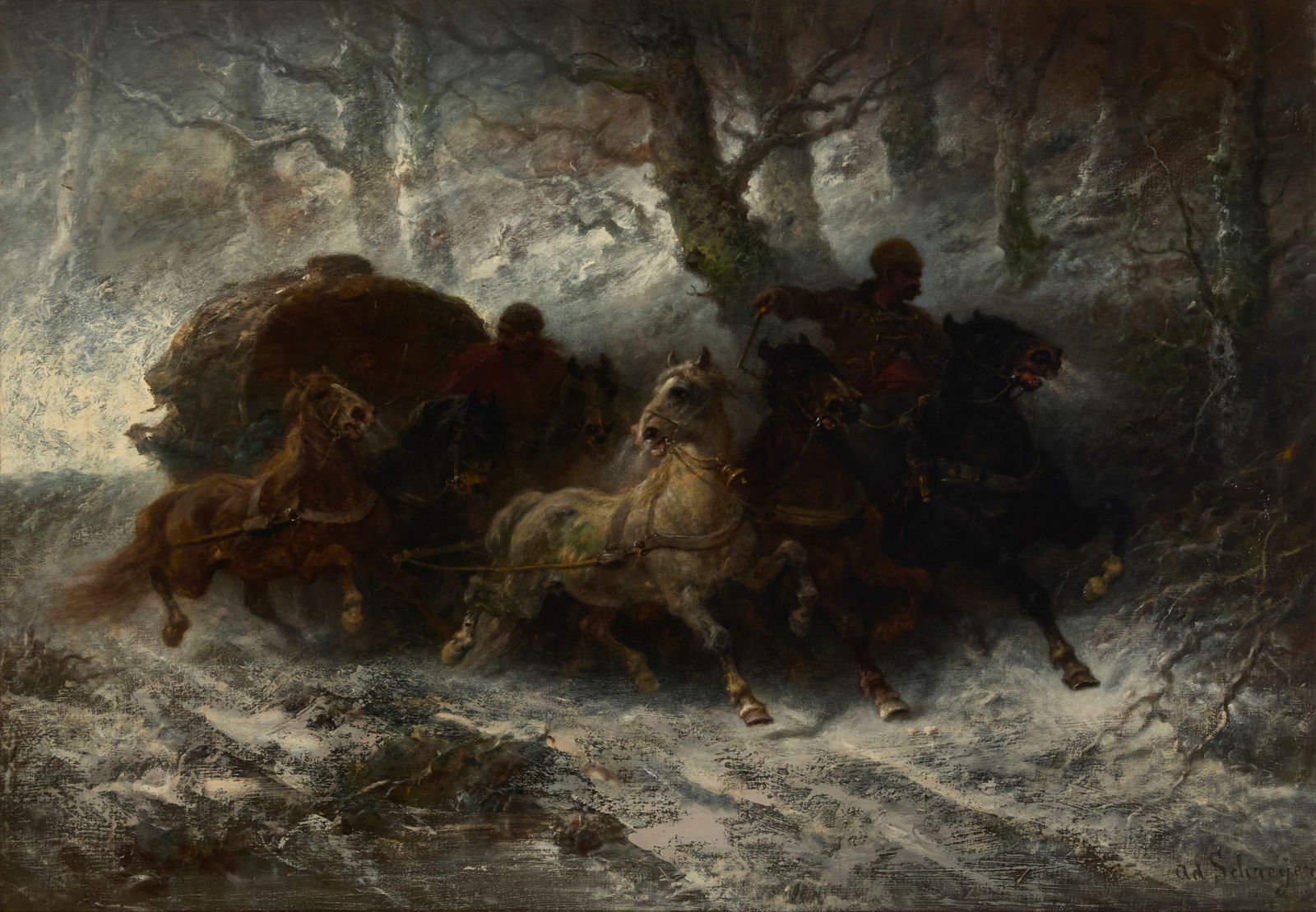 Adolph Schreyer (1828-1899), "Wallachians in the Snow" (1 of 5)