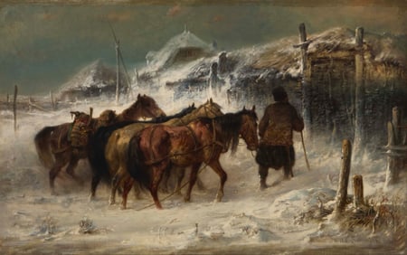 Adolph Schreyer (1828-1899), Wallachian horses in winter
