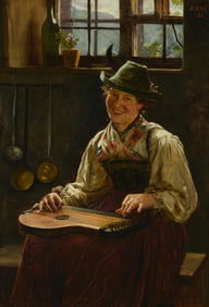 Emil Rau (1858-1937), Portrait of a seated woman strumming a zither, 1888