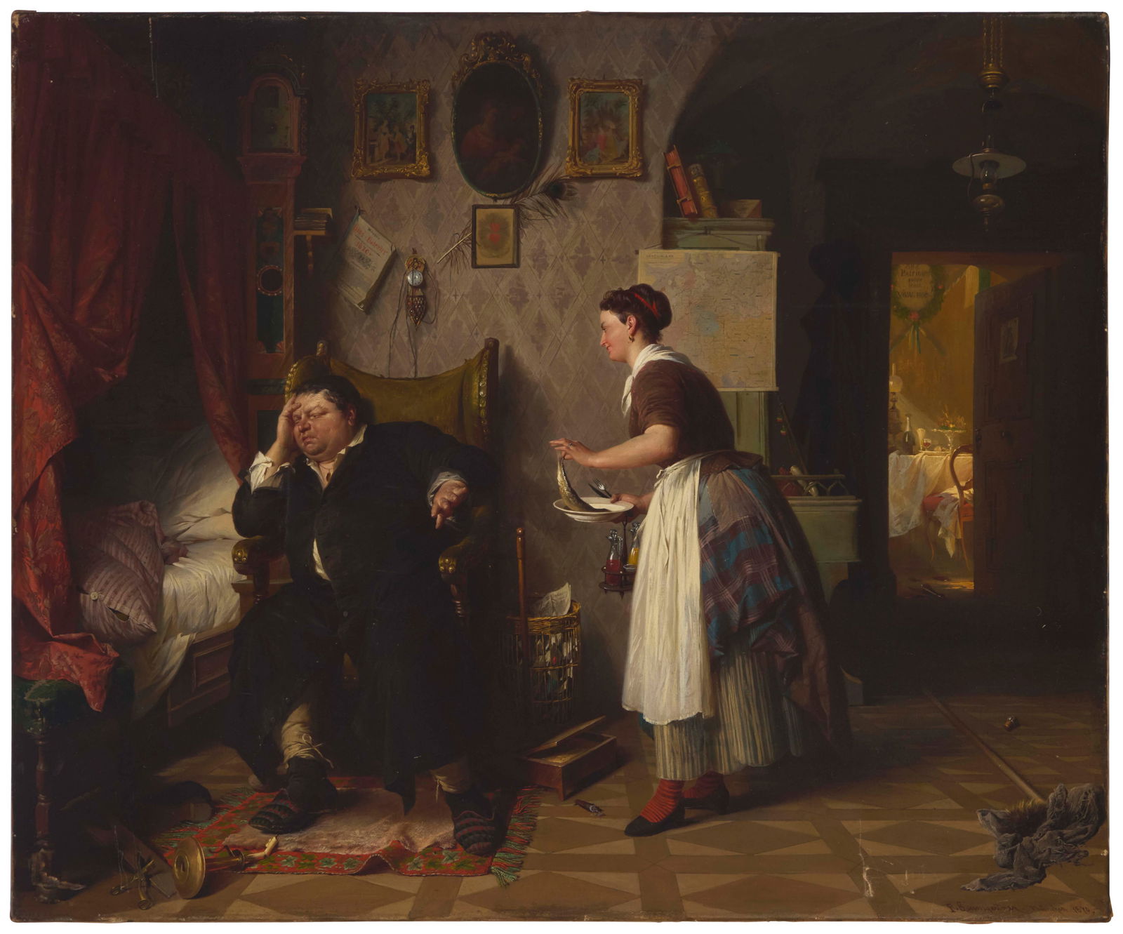 Peter Baumgartner (1834-1911), Interior scene with man and woman, 1870 (1 of 4)