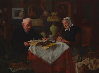 Louis Henry Charles Moeller (1855-1930), Couple reading in an interior