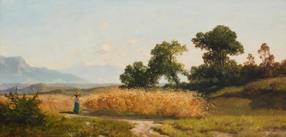 Albert August Zimmerman (1808-1888), Figure in a pastoral German landscape