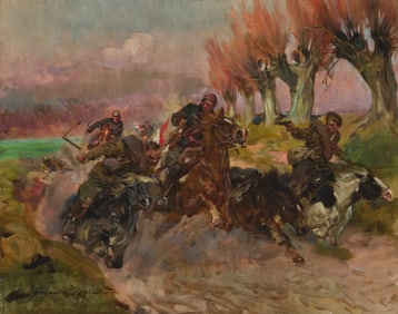 Wojciech Adalbert Kossak (1856-1942), Soldiers on horseback, 1921