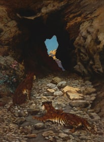 E. Baily Hilda (19th century), Tigers in a rocky cave