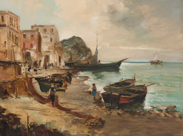 Eugenio Gignous (1850-1906), View of an Italian port city, likely Capri