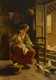 Giuseppe Magni (1869-1956), Feeding the doves, 1936