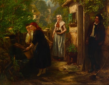 Carl Hubner (1814-1879), Figures in a garden, 1870s