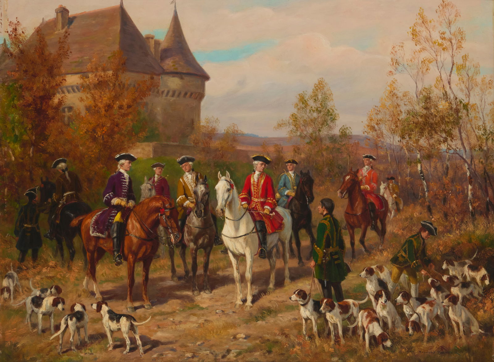 Raymond Desvarreux (1876-1961), "Le Depart pour la chasse a courre," 1920 (1 of 8)