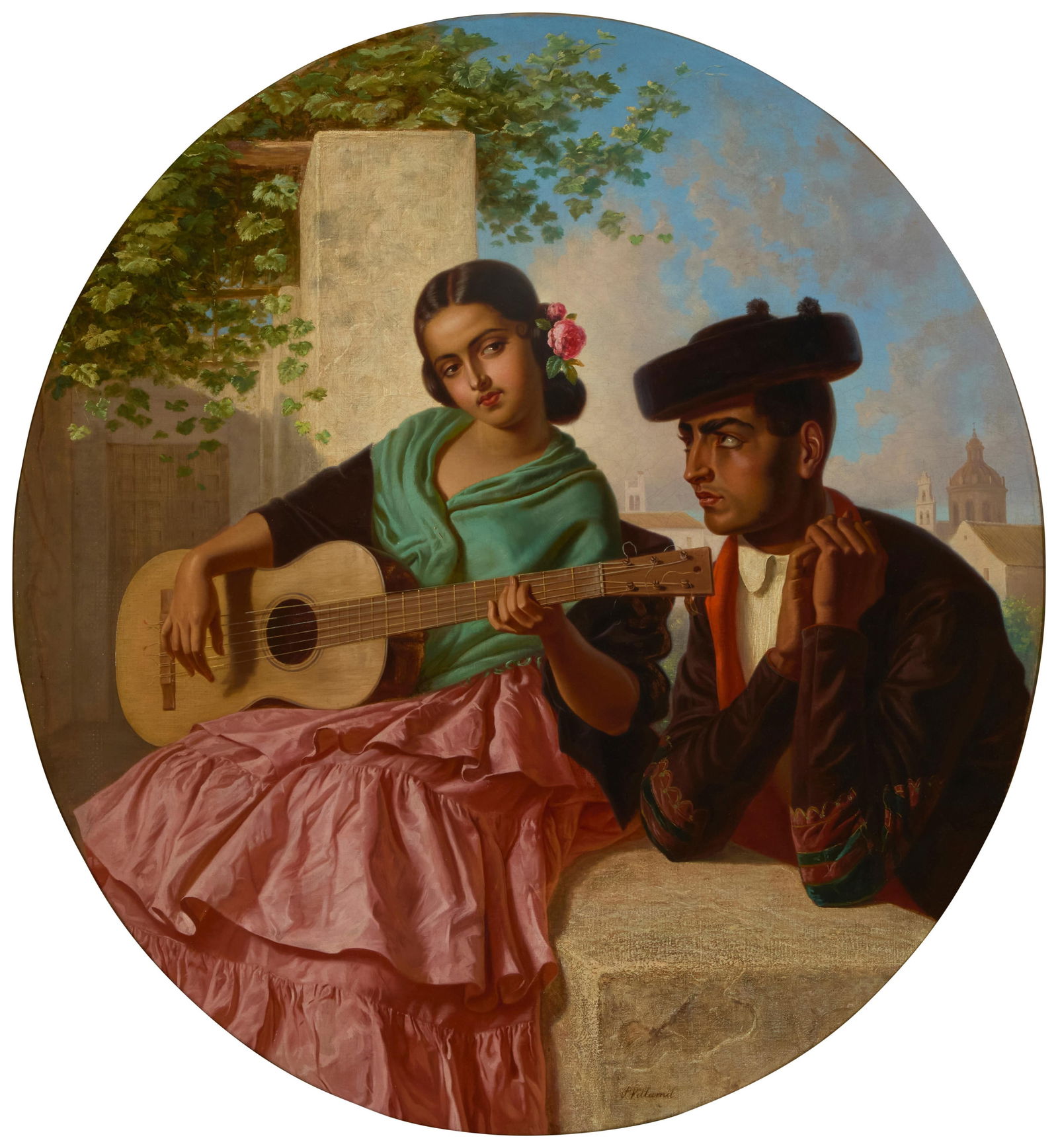 Philip Villamil (1814-1878), Figures with a guitar and town view (1 of 5)