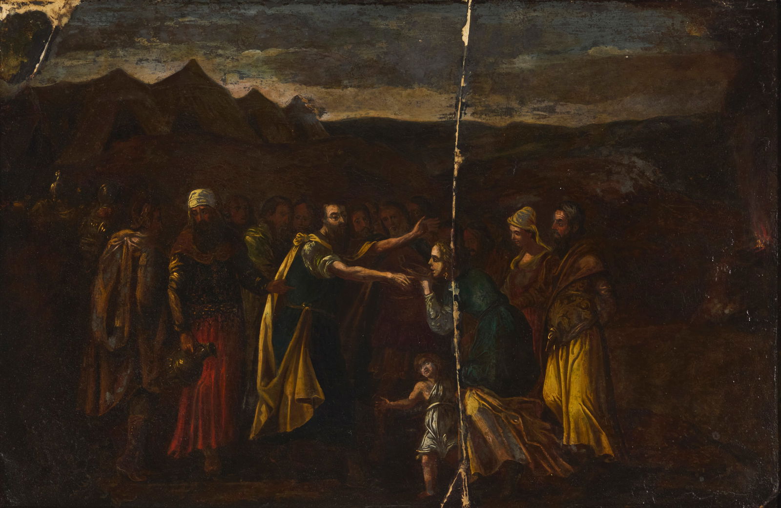 In the manner of Michelangelo Buonarroti (1475-1564): In the manner of Michelangelo Buonarroti(1475-1564)"Christ with the Samaritan Woman Receiving the 'Living Water' "Oil on slateBears incised signature verso: Michel Ange Buonarroti; titled on the frame