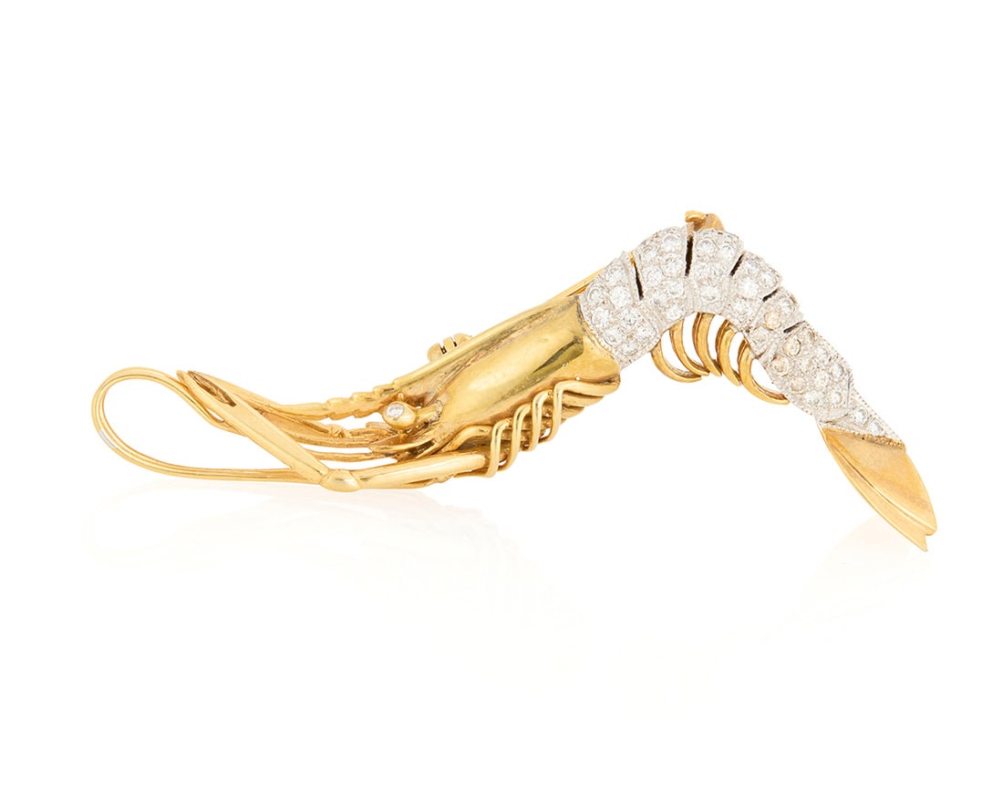 A 14K Bi-Color Gold and Diamond Prawn brooch (1 of 2)