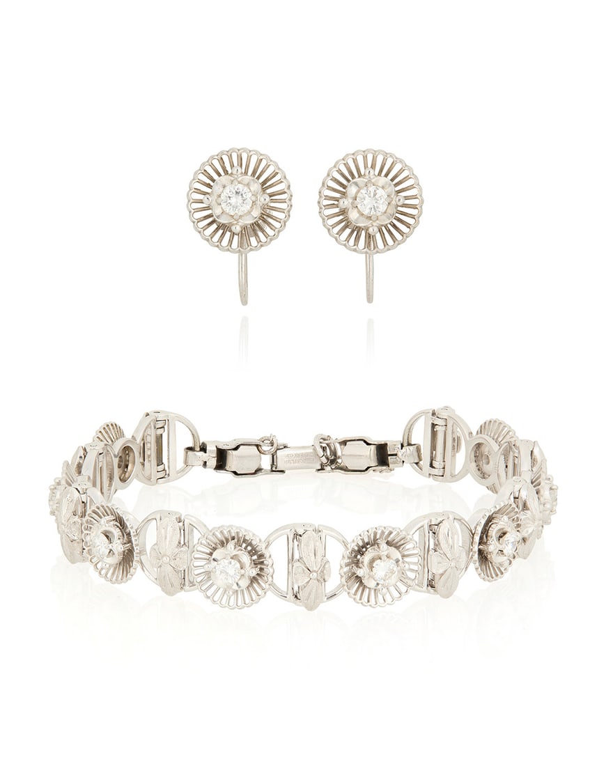 A White Gold-Filled and Diamond Bracelet and Earring Set (1 of 5)