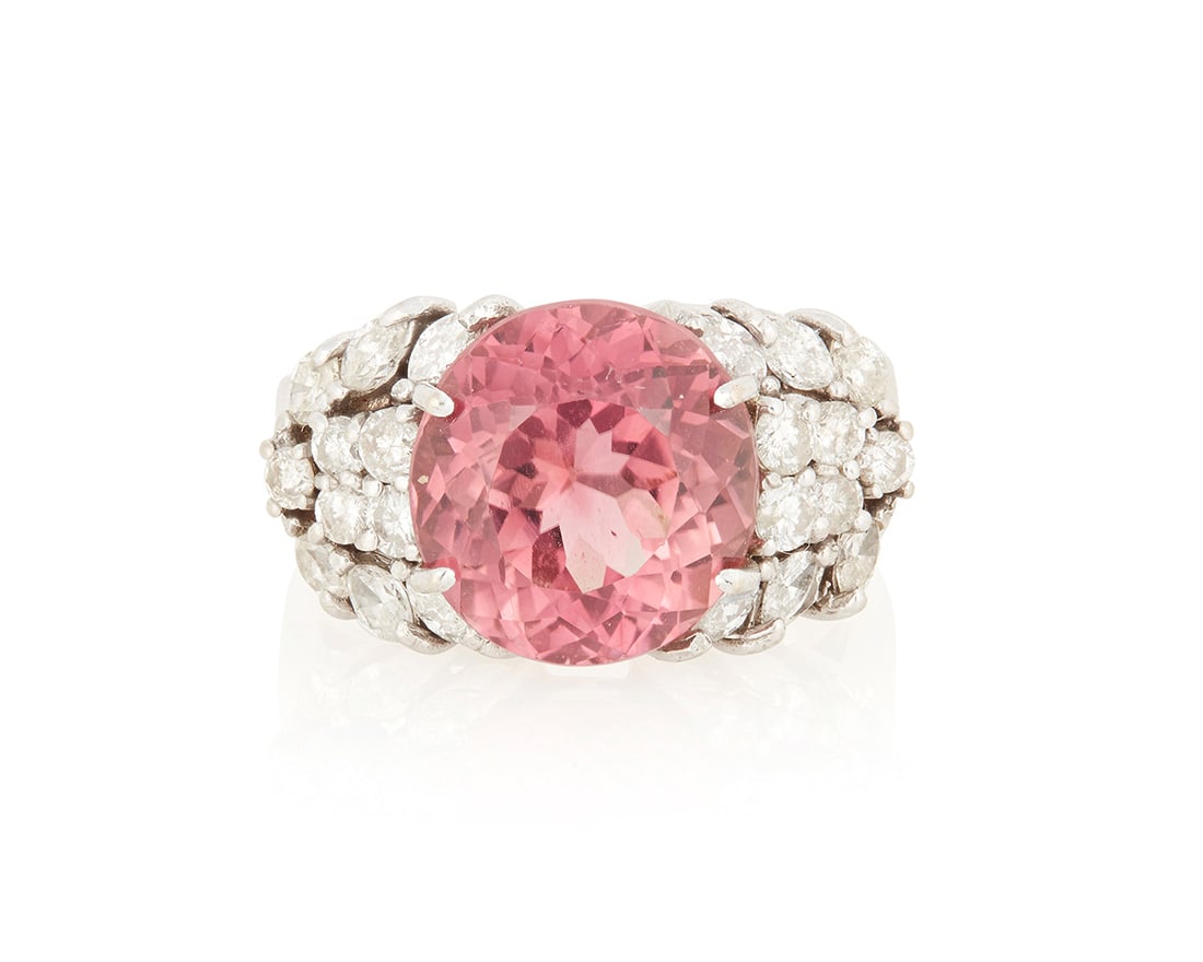A 14K White Gold, Pink Tourmaline and Diamond Ring (1 of 4)