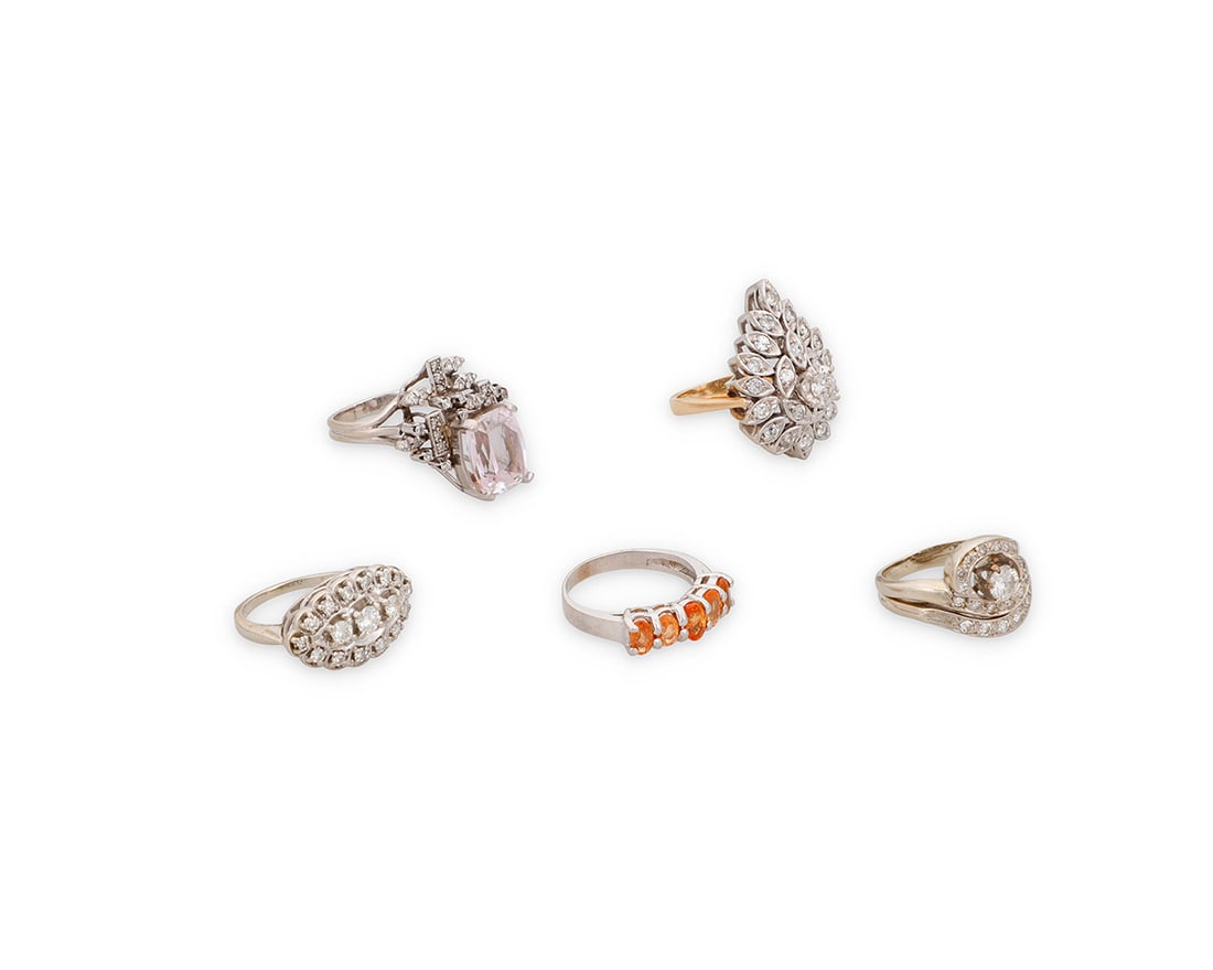 A Group of 14K White Gold and Gem-Set Rings (1 of 2)