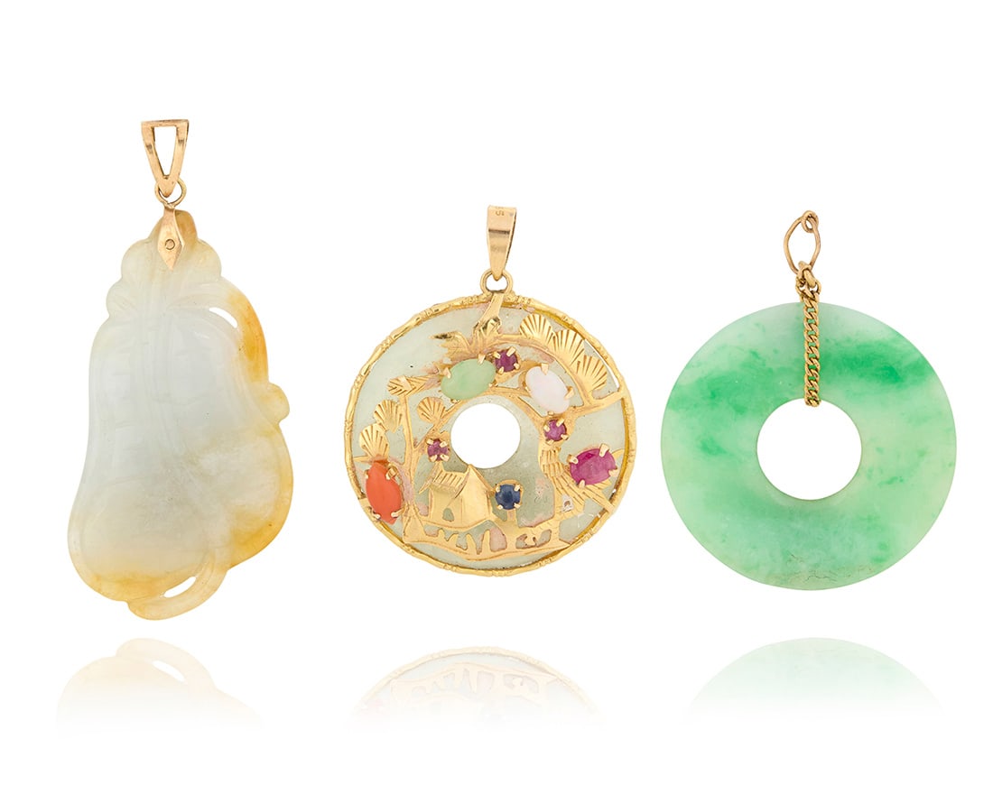 A Group of 14K Gold and Jade Pendants (1 of 6)