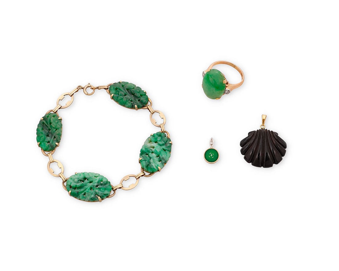 A Group of 14K Gold and Jade Jewelry (1 of 2)