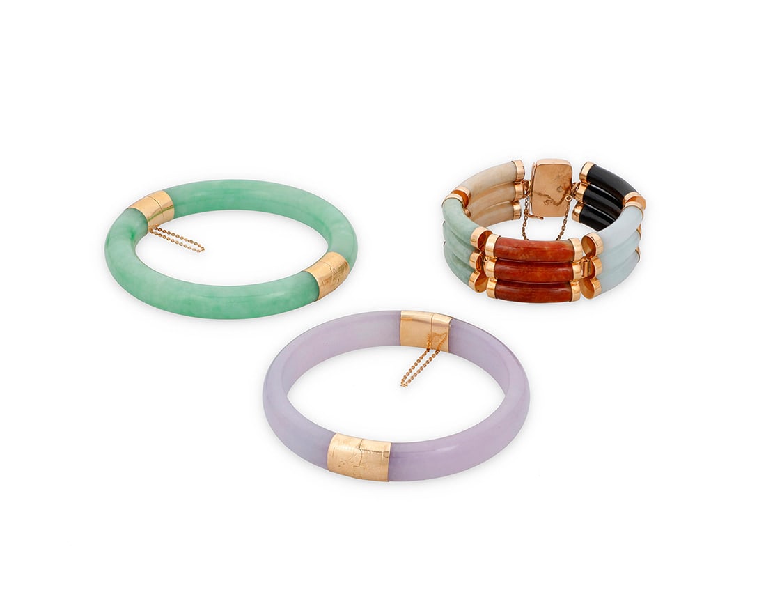A Group of Gold and Jade Bracelets (1 of 2)