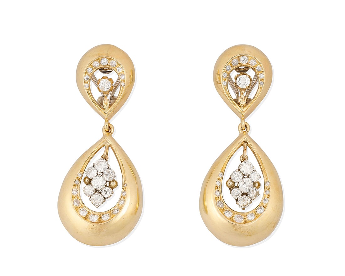 A Pair of Gold and Diamond Earrings (1 of 3)